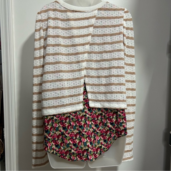 Postmark Anthropologie Layered Floral Stripes Sweater Pullover Top Size Medium - Picture 2 of 10